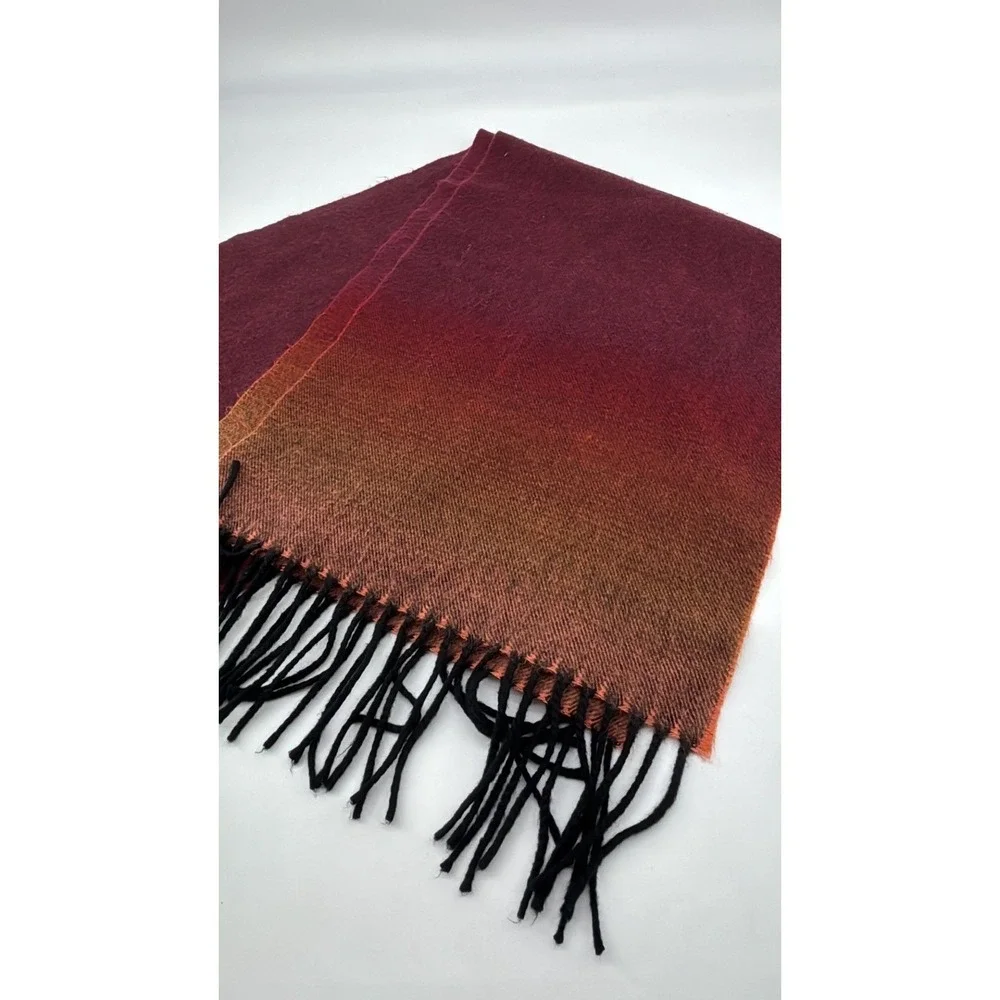 Gradient‎ Burgundy-Orange 100% Cashmere Scarf With Fringe Made In Scotland